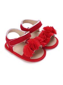0-1 Year Old Infant Girls' Comfortable Breathable Red Sandals, Newborn Infant Soft House Slippers - Red - View 1