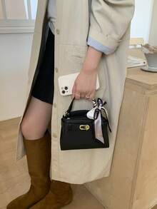Mini Fashionable Versatile Solid Color Casual Handbag For Women - Black - View 5