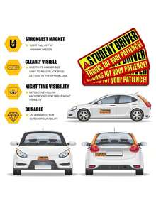 新手司机磁贴，请耐心驾驶新手司机磁贴，新手司机安全警告磁贴，磁性反光新手司机保险杠贴纸（黑红）