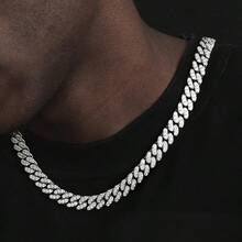 Hip Hop  Cuban Chain - 925 Silver Single Row Moissanite Necklace Bracelet, For Cool Style Rappers And Street Party - Golden - View 3