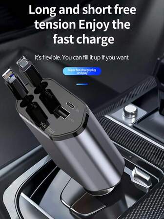 W&O 4-Port Fast Car Charger With USB & Type-C Ports, Digital Voltage Display, Suitable For IPhone, Android Phones & Tablets, Great Gift For Men, Christmas