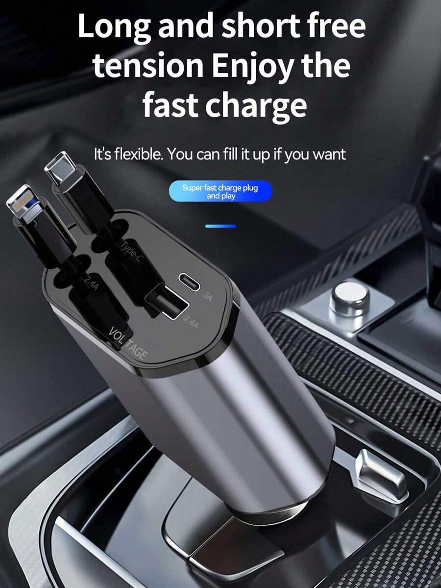 W&O 4-Port Fast Car Charger With USB & Type-C Ports, Digital Voltage Display, Compatible With IPhone, Android Phones & Tablets, Great Gift For Men, Christmas