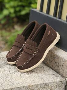 1 Pair Casual Slip-On Loafers, Suitable For Daily Wear, Slightly Small Size, Breathable Non-Slip Flat Shoes For Children, Spring/Autumn - Brown - View 8