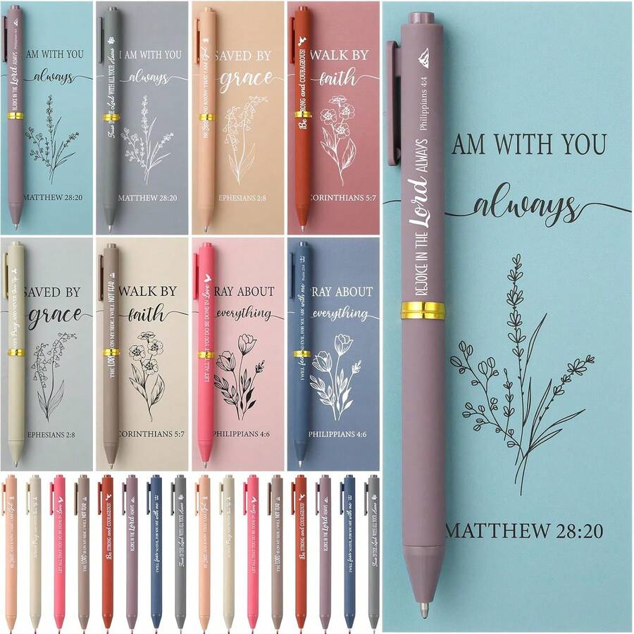 励志圆珠笔套装，包含印有基督教圣经经文和宗教谚语的卡片、黑色墨水书写笔，是返校礼物、送给教师/同事/员工/护士的礼物，也是圣诞节和新年节日礼物的理想之选。 - 黑色 - 查看 1