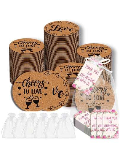 36pcs/Set Of Cork Coasters For Bride Gifts, Personalized Wedding Party Souvenirs For Guests