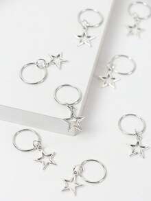 10 Stück silberne Cut Out Kreis-Stern Haaringe, Frauen geflochtenes Haar Accessoires, Haarklammern für Zöpfe, Festivals & Partys, Haarspangen, Haarclips, Haarspangen - Silber - Übersicht 5