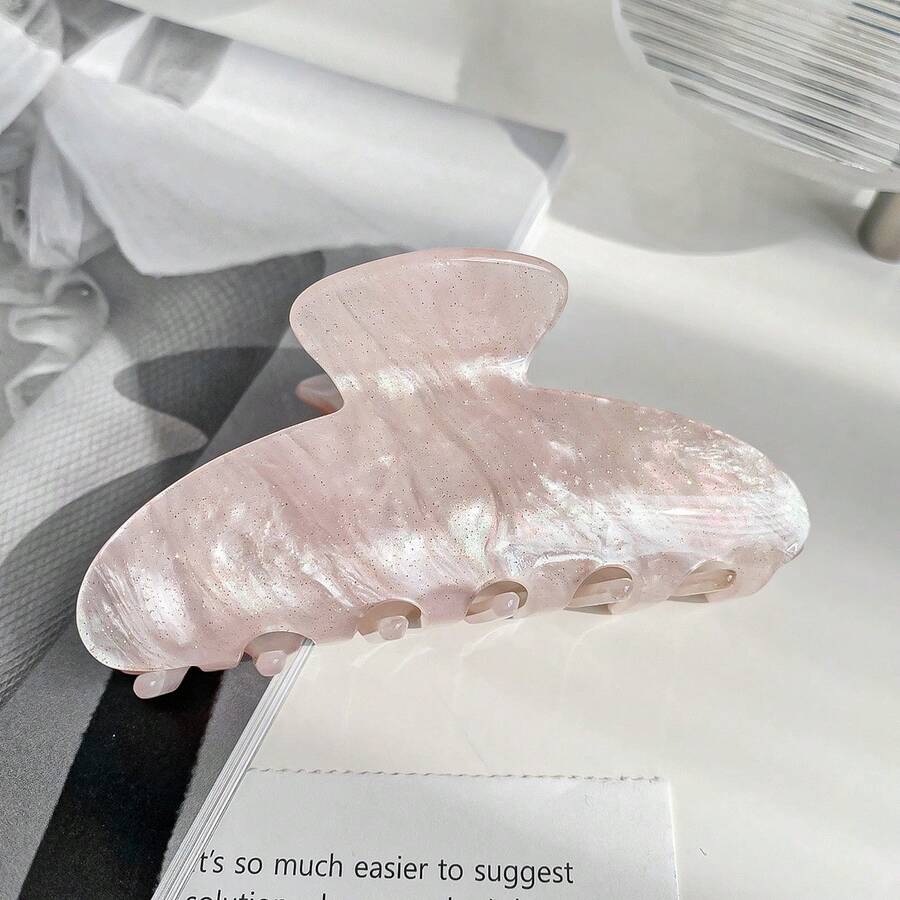 Stylish 2-Piece Set Of 11cm Large Pink And White Wavy Claw Clips, Elegant, Minimalist, And Multifunctional Hair Clips, Suitable For Summer And Winter Everyday Wear. - 2 cái - Xem 1