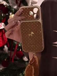 Textured Gold Horse Design 17 Pro Max Phone Case, Creative Niche Women's Silicone Protective Cover With Chain Compatible With Iphone 17, 16 Pro, 15, 14 - Gold - View 4