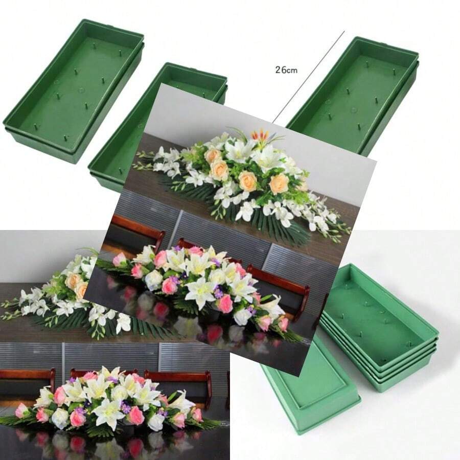 2 Pcs Green Floral Centerpiece Trays Rectangular Flower Arrangement Bases Plastic Design Bowls For Flower Arrangements Centerpiece Decorating Wedding Decor - 綠色 - 查看 1