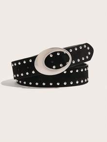 1 pieza Cinturón de mujer estilo retro Mila Rae con decoración de remaches en piel sintética, accesorio de moda adecuado para pantalones y vestidos - Negro - Ver 5
