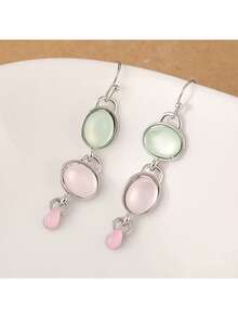 1 Pair Minimalist Oval Pendant Earrings, Jewelry Gift Suitable For Women's Holiday Party, Vacation And Casual Everyday Wear - Black - View 5