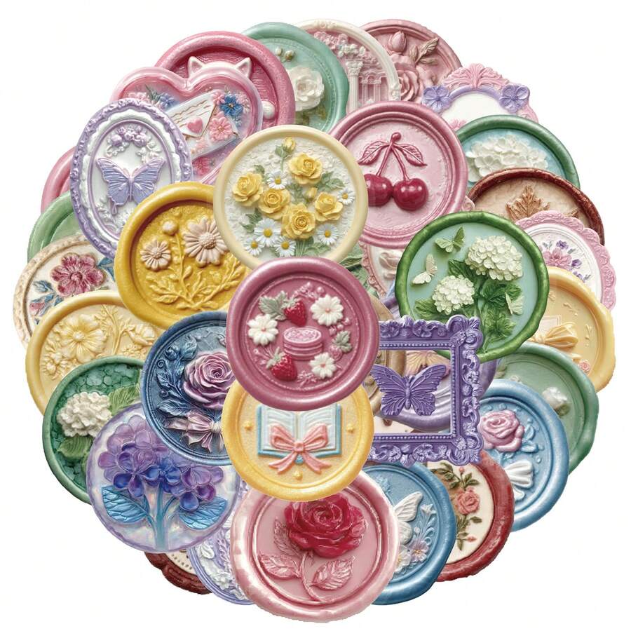 50pcs Transparent Stickers, Decorative Stickers, Wax Seal Stickers, Personalized Stickers, Colorful Stickers, Suitable For Water Bottles, Guitars, Luggage, Phones, Phone Cases, Laptops, Skateboards, Gifts, And More. - Multicolor - View 1