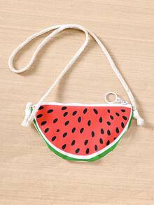 Young Girl Summer Watermelon Print Spaghetti Strap Dress With Shoulder Bag - Green - View 6