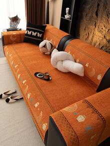 1pc Bohemian Style Sofa Cover, Pet Proof Sofa Protector, Machine Washable Home Decor Suitable For L-Shaped Sectional, Loveseat, And 3-Seater Sofa, Holiday Decoration - Orange - View 2