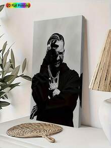 Iconic Music Album Cover Poster  Black & White Iconic Music Star Portrait, Wrapped Canvas Frame Wall Art For, Bedroom, Office  Minimalist Monochrome Gift For Music Lovers, Male Singer Portrait - 白色 - 查看 1