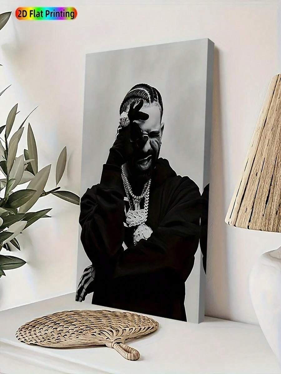 Iconic Music Album Cover Poster  Black & White Iconic Music Star Portrait, Wrapped Canvas Frame Wall Art For, Bedroom, Office  Minimalist Monochrome Gift For Music Lovers, Male Singer Portrait - 白色 - 查看 1