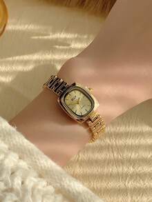 1pc Oval Bamboo Strap Women's Watch, Adjustable Gold-Tone Band, Elegant & Versatile Quartz Wristwatch, Suitable For Daily Wear, An Ideal Daily Matching Gift - 金色 - 查看 3