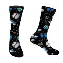 [Stylish Drum Socks]  Men's Mid-Calf Socks | Stylish Drum Instrument Pattern Seamless Printed Outdoor Sports - 彩色 - 查看 6