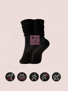 1/3/6 Pairs Unisex Winter Yoga Socks, Fashion Wide Cuff Design Full Sole Silicone Anti-Slip Shock Absorption, Suitable For Dance, Pilates, Yoga, Indoor Fitness, Back To School Gift Anti-Slip Socks - Multicolor - View 17