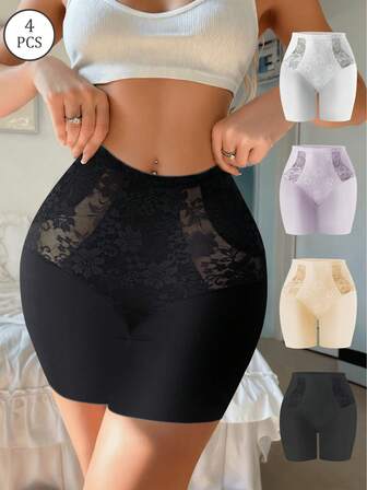 4ชิ้น กางเกงชั้นในผู้หญิง ทรงฮิปสเตอร์, ดีไซน์ลายลูกไม้เซ็กซี่, ควบคุมหน้าท้องและยกกระชับก้น, สวมใส่สบายและระบายอากาศได้ดี