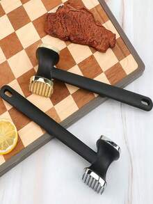 1pc Aluminum Meat Tenderizer, Specialized Meat Pounder For Grilling, Household Meat Tenderizing Hammer, Steak Pounder - Black - View 3