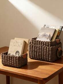 1 قطعة/3 قطع (صغير + متوسط + كبير) مجموعة سلال تخزين مُنسوجة، سلال من حبال الورق مع مقابض، سلال منسوجة صغيرة للتنظيم، سلال هدايا زخرفية جميلة، حاويات تخزين للخزائن والغرف والصالات والمدارس والمكاتب والديكور الريفي، سلال رفوف بوهيمية إعادة الاستخدام لأدوات الكتابة والخزائن والألعاب والمستحضرات، سلال هدايا مثالية - بني - مشاهدة 4