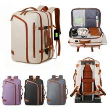 Khaki Oxford Cloth Casual Multifunctional Backpack, Unisex, No Print, Non-Washable, Dual Shoulder Straps, Large Capacity, Suitable For Travel And Outdoor Activities