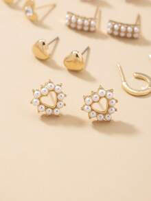 30对优雅简约耳环套装，包含可爱花朵、星星、心形金属和仿珍珠水钻耳环，适合日常休闲佩戴，也是送给女性的节日礼物。 - 彩色 - 查看 4