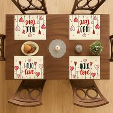 4Pcs Red And White Valentine's Day Heart Balloon Pattern Farmhouse Heat-Resistant Placemats For Terrace Round Tables Holiday Parties Kitchen Home Dining Tables Tea Party Tables