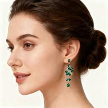 1 Pair Fashionable And Exaggerated Pair Of Luxurious Earrings With A High-End Temperament, Paired With Personalized Earrings, Suitable For Banquets, Parties, And Valentine'S Day Gifts - 墨綠色 - 查看 6