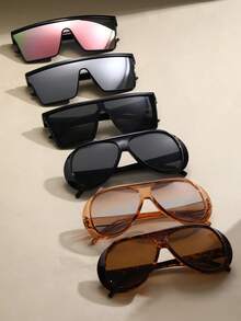 6pcs Women Advanced Sense Unique Double Beam Design Square Frame Classic Cool Y2K Ins Style Fashion Eyeglasses For Driving Camping Daily Life Outdoor Casual Activities Bar Fashion Accessories Suitable For All Face Shapes - Multicolor - View 1