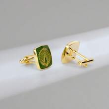 1 par de gemelos cuadrados de cobre transparente con diseño de pavo real verde para hombres - Verde - Ver 4