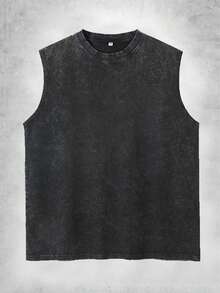 EWH Men's Distressed Sleeveless Tank Top Charcoal Washed Vintage Style Oversized Crewneck Vest Retro Casual Outfit VS003-AB - 黑色 - 查看 1