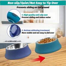 Kathson 2PCS Stainless Steel Dog Bowls Set Removable No Tip Puppy Food And Water Feeder Bowl Basic Metal Small Dog Bowls For Dogs Cats Rabbit Guinea Pigs Ferret FUOT - 羅馬柱(藍色,綠色) - 查看 4
