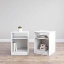 Wooden Night Stand / Classic Nightstand / With Two Open Display Shelves / Elegant Bedside Table End Side Table / Easy To Assemble / Suitable For Rooms, Bedrooms, White - trắng - Xem 6