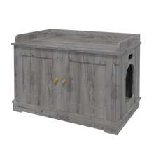 Cat Litter Box Enclosure For Two Cats, Furniture With Double Bed, Concealed Double Cat Litter Box Enclosure, Cabinet With Scratching Board, - Xám - Xem 2