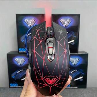 AULA Wolf Spider 有线鼠标，电竞专用，支持吃鸡宏，适用于CF/LOL，家用/办公，笔记本电脑，USB接口，台式机外设