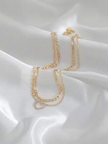 Nooxian Set de 2 collares con colgante en forma de corazón minimalista y elegante con circonita cúbica, para mujeres - Amarillo Oro - Ver 2