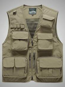 Men's Multi-Pocket Outdoor Utility Vest, Large Capacity Sleeveless Vest With Front & Back Pockets, Suitable For Fishing, Photography, Camping, Casual, Spring/Summer/Autumn/Winter, Khaki Sports - Khaki - View 2