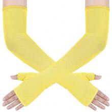 Women's Long Fingerless Opera Party Sheer Gloves Elbow Length Tulle Mesh Gloves For Wedding Bridal Prom Costume,Yellow - 黃色 - 查看 1