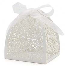 50 Pieces Beauty Laser Cut Favor Boxes DIY Wedding Birthday Gift Candy Boxes With Ribbons (White),White - 白色 - 查看 5