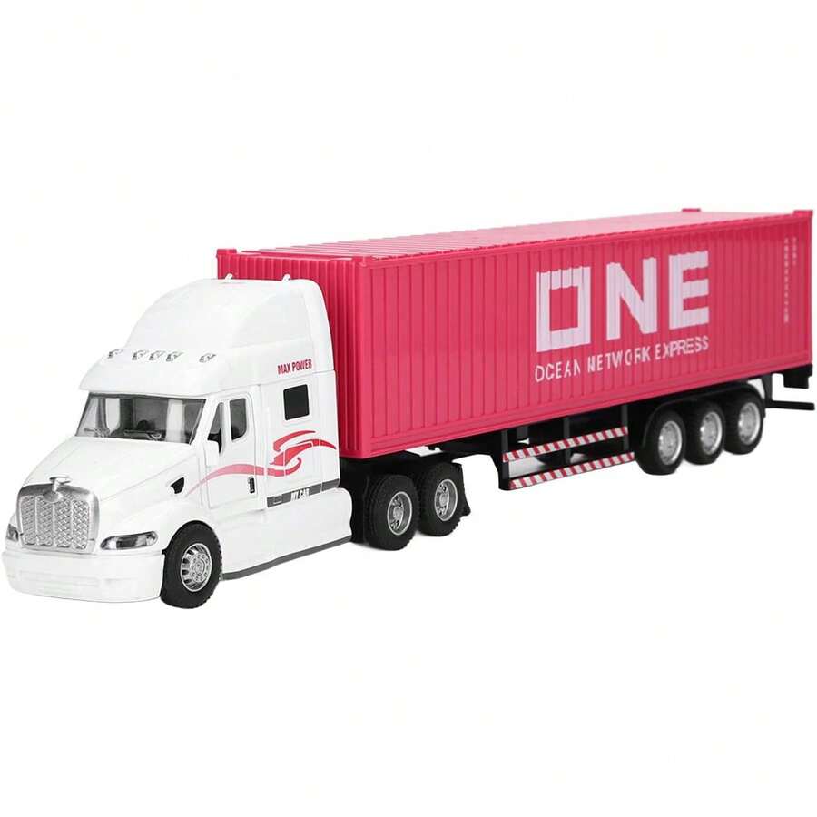 TendenciaModelo de Camión Contenedor, 1:48, Remolque de Aleación Estadounidense, Camión Contenedor, Sonido Y Modelo de Coche Ligero, Juguete para Niños(Rosado)Calidad premium - Verde - Ver 1