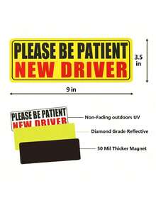 新手司机磁贴，请耐心驾驶新手司机磁贴，新手司机安全警告磁贴，磁性反光新手司机保险杠贴纸（黑红）
