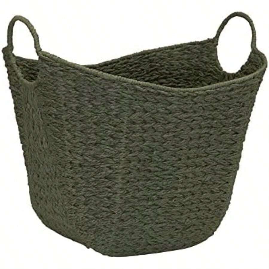 Household Essentials - Cesta de almacenamiento de mimbre tela natural con asas(Oliva Paper Rope) - Multicolor - Ver 1