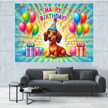 2D Flat A Bright And Colorful Cartoon Party Decoration With A Background Of A German Short-Legged Dog For A Happy Birthday, Featuring Balloons, Gifts And Festive Elements. Available In Multiple Sizes And 2D Flat Design, It Is Perfect For Birthday Celebrations And Theme Activities, As Well As Birthday Party Decorations - 1PCS - View 5