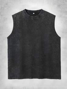 EWH Men's Distressed Sleeveless Tank Top Charcoal Washed Vintage Style Oversized Crewneck Vest Retro Casual Outfit VS003-AB - 黑色 - 查看 7