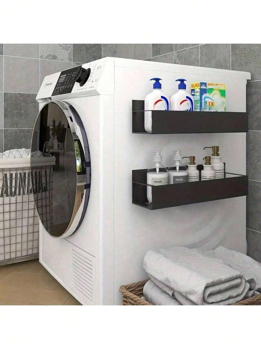 1/2 Giá đựng đồ từ tính gắn tường, thích hợp cho tủ lạnh và máy giặt - Không cần khoan, màu đen kim loại thời trang, giá đựng gia vị treo tường, hoàn hảo để đựng các vật dụng cần thiết khi giặt giũ, kèm theo móc treo. - Nhiều màu - Xem 1