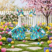 Trajes de ganso para porche de Pascua, ropa de estatua de ganso de plástico para césped, ropa con estampado de huevos de Pascua, diadema, disfraz de ganso - verde menta - Ver 3