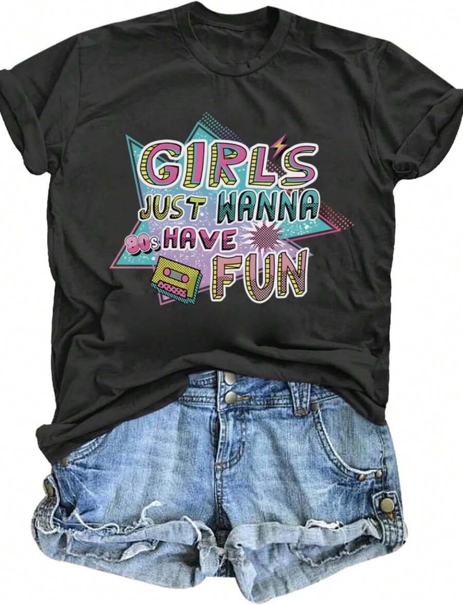 80s Shirts For Women Retro Neon Shirts 80 S Outfits For Women Vintage Disco Party Tees 1980s Gifts Outfit For Girls - 黑色 - 查看 1