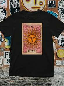 The Sun Tarot Card T-Shirt: Vintage Mystical Graphic Tee - 黑色 13 - 查看 1
